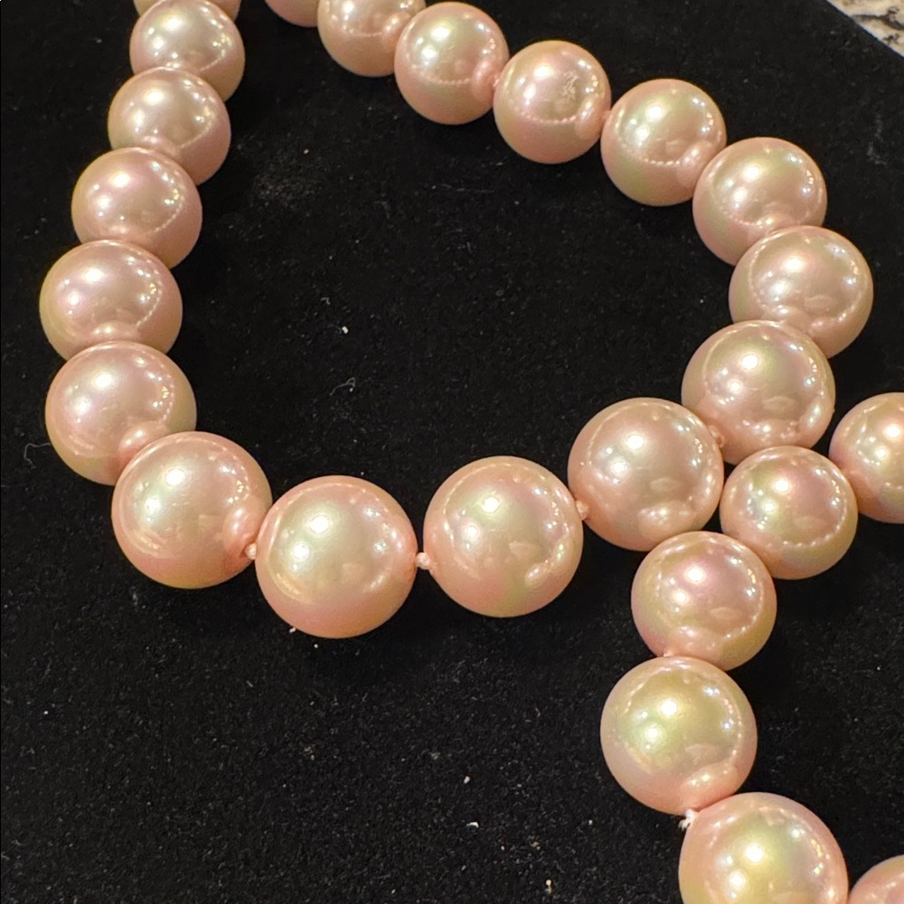 Vintage Majorica Pink Pearl Necklace Bracelet Set Graduated Simulated Pearls - Picture 4 of 6